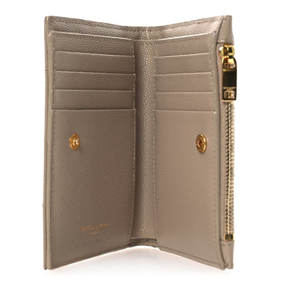 Saint Laurent Grain De Poudre Matelasse Chevron Cassandre Fragments Zipperred Bi-Fold Wallet Dark Beige 5 of 11