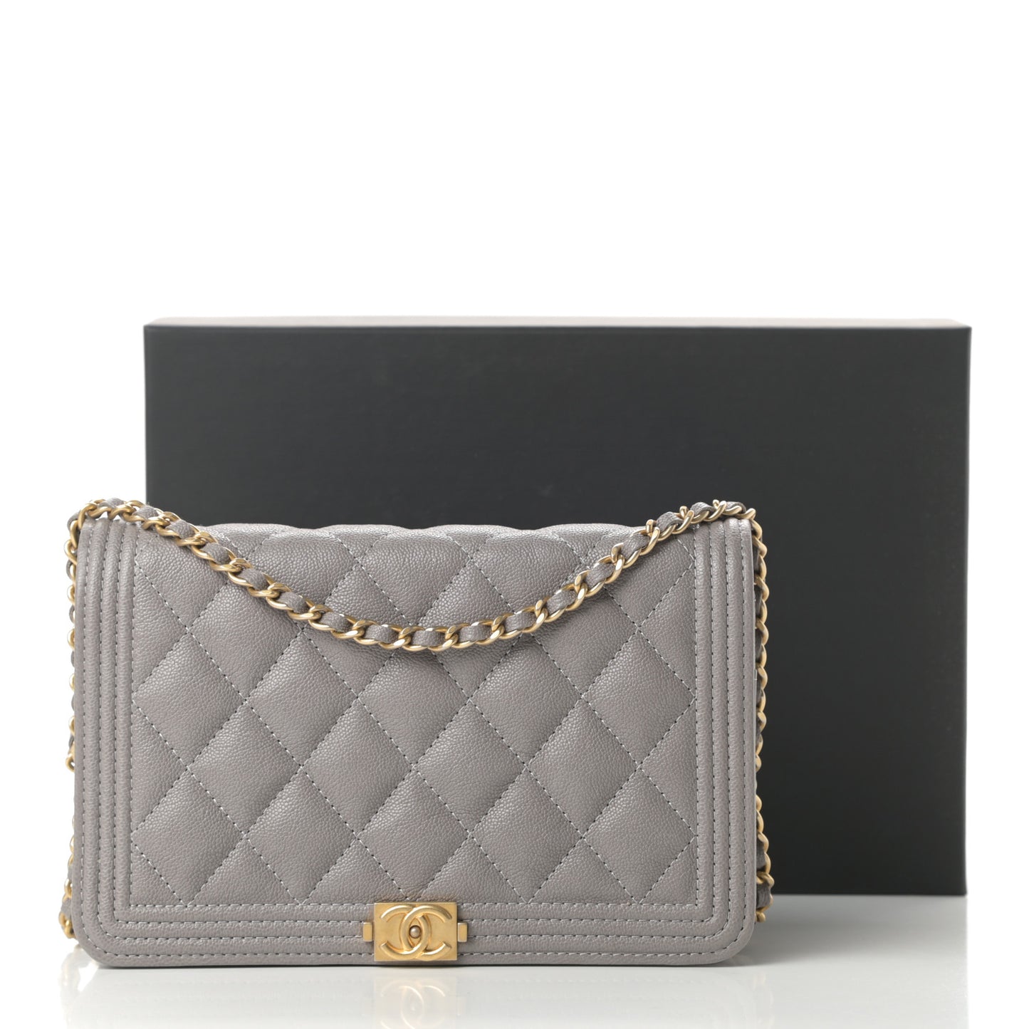 Caviar Quilted Boy Wallet On Chain WOC Grey