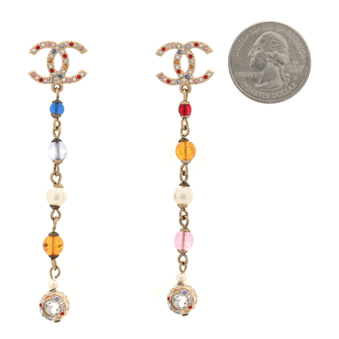 Crystal Pearl Bead CC Long Drop Earrings Multicolor