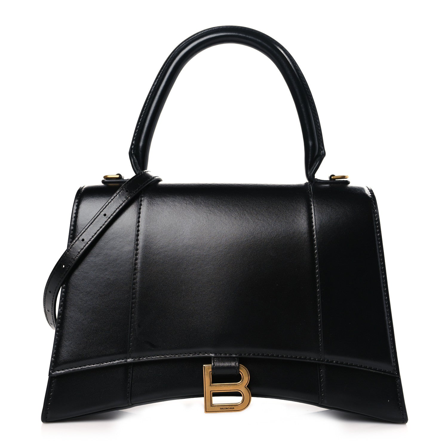 Balenciaga Shiny Box Calfskin Medium Hourglass Top Handle Bag Black 1 of 9