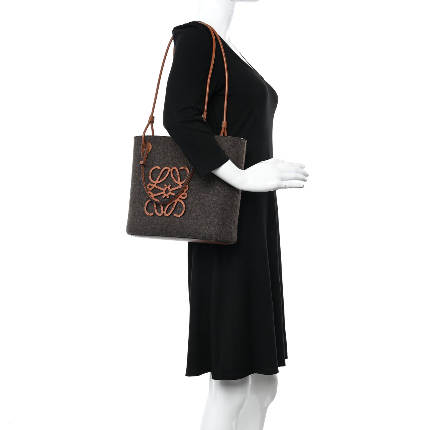 Felt Calfskin Small Anagram Square Basket Tote Brown Tan