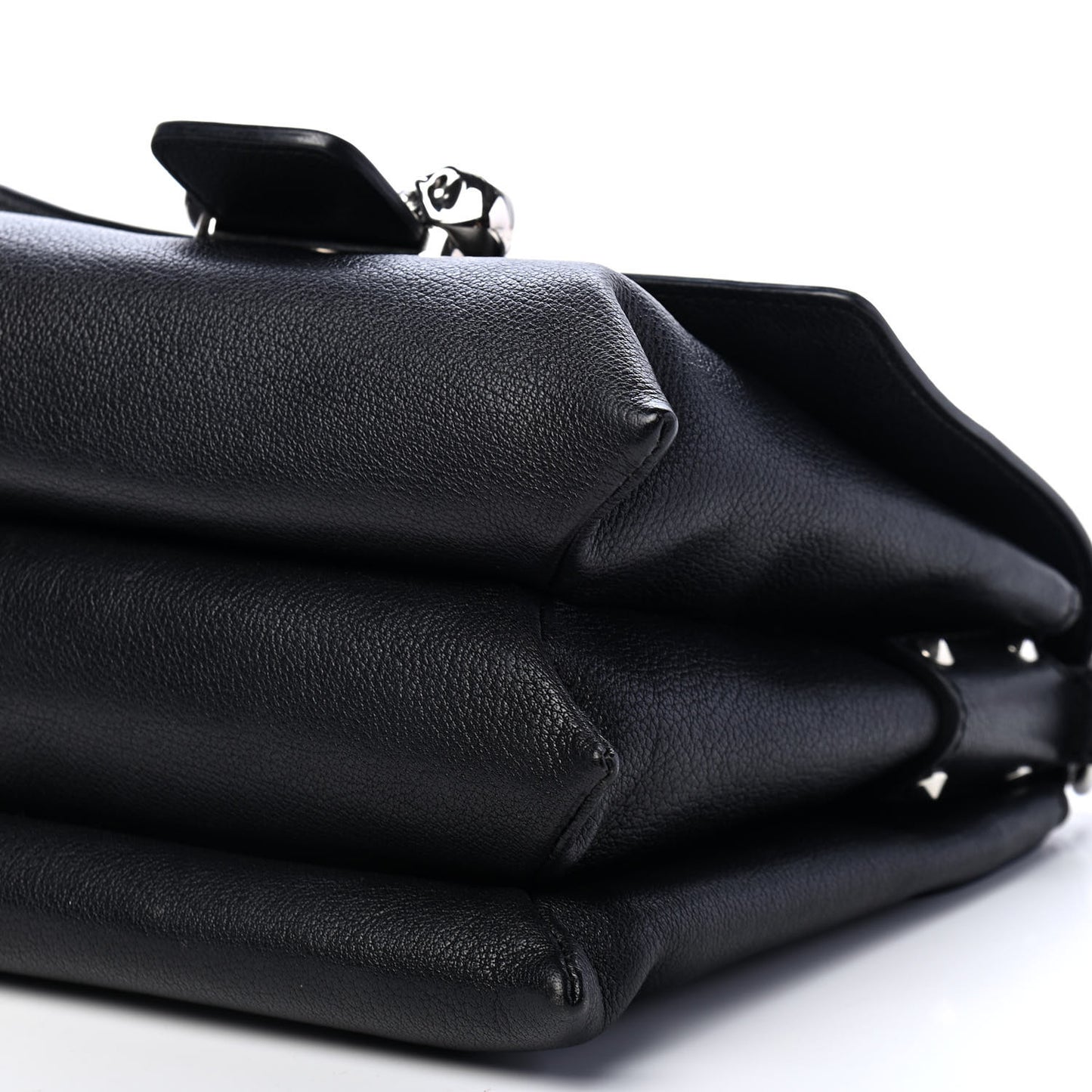 Grained Calfskin Twin Skull Crossbody Black