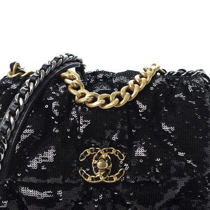 Chanel Sequin Quilted Medium 19 Flap Black 5 of 10