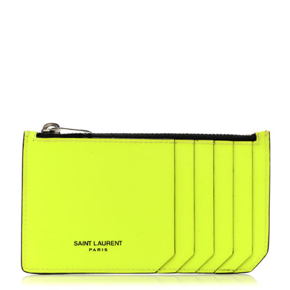 Saint Laurent Patent Calfskin 5 Fragments Zip Card Case Neon Yellow 1 of 8