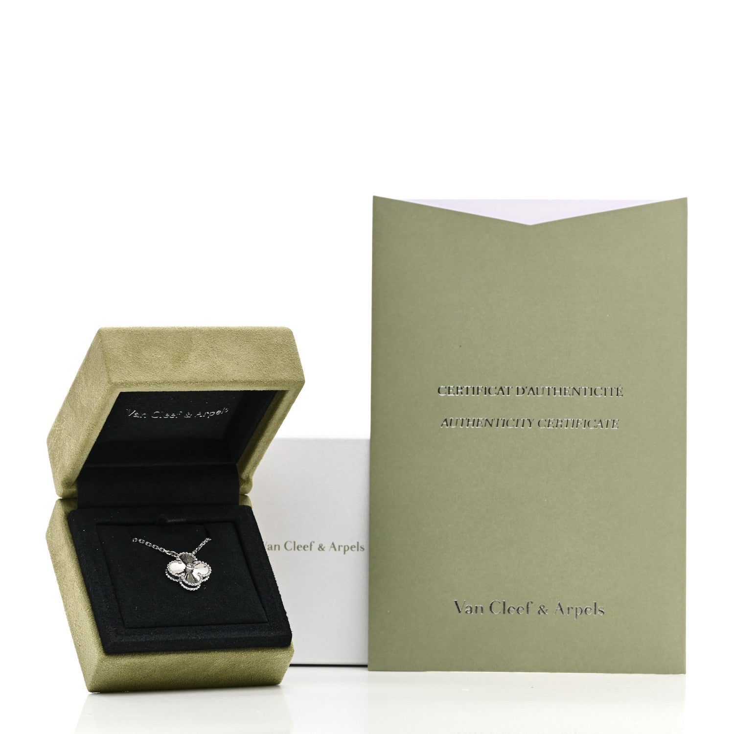 Van Cleef & Arpels 18K White Gold Diamond Guilloche Vintage Alhambra Pendant Necklace 6 of 6