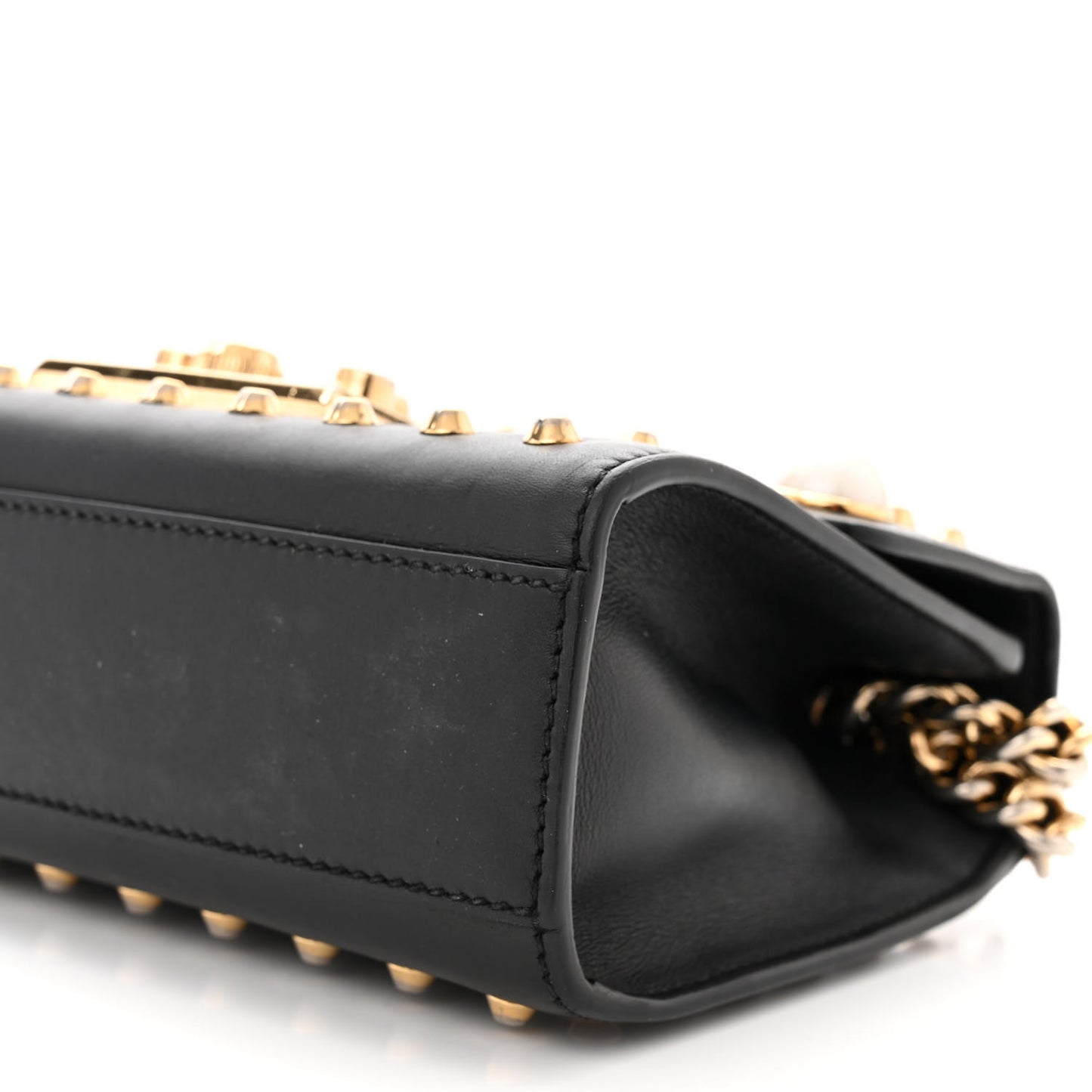 Calfskin Studded Small Padlock Shoulder Bag Black