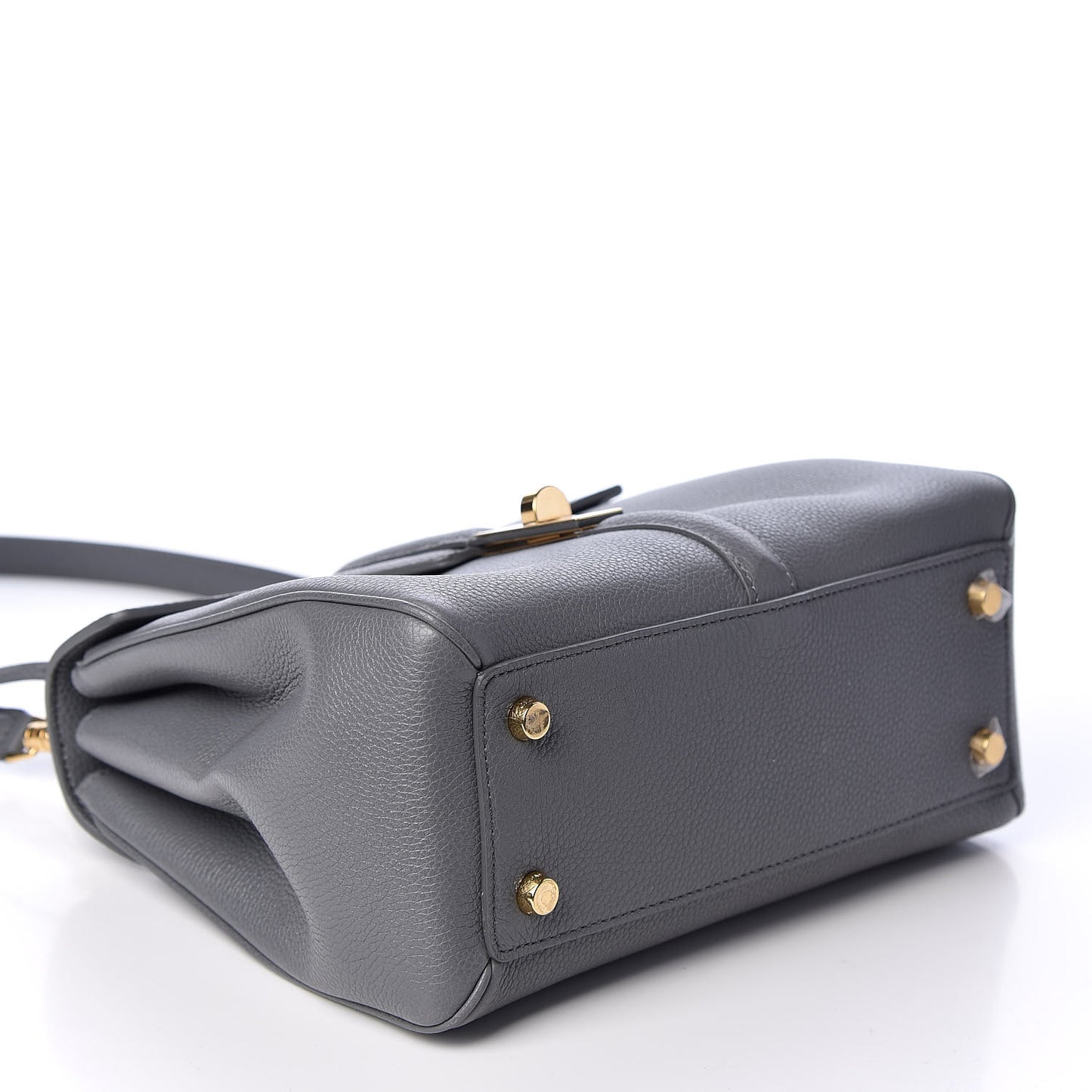 Grained Calfskin Small 16 Top Handle Bag Medium Grey