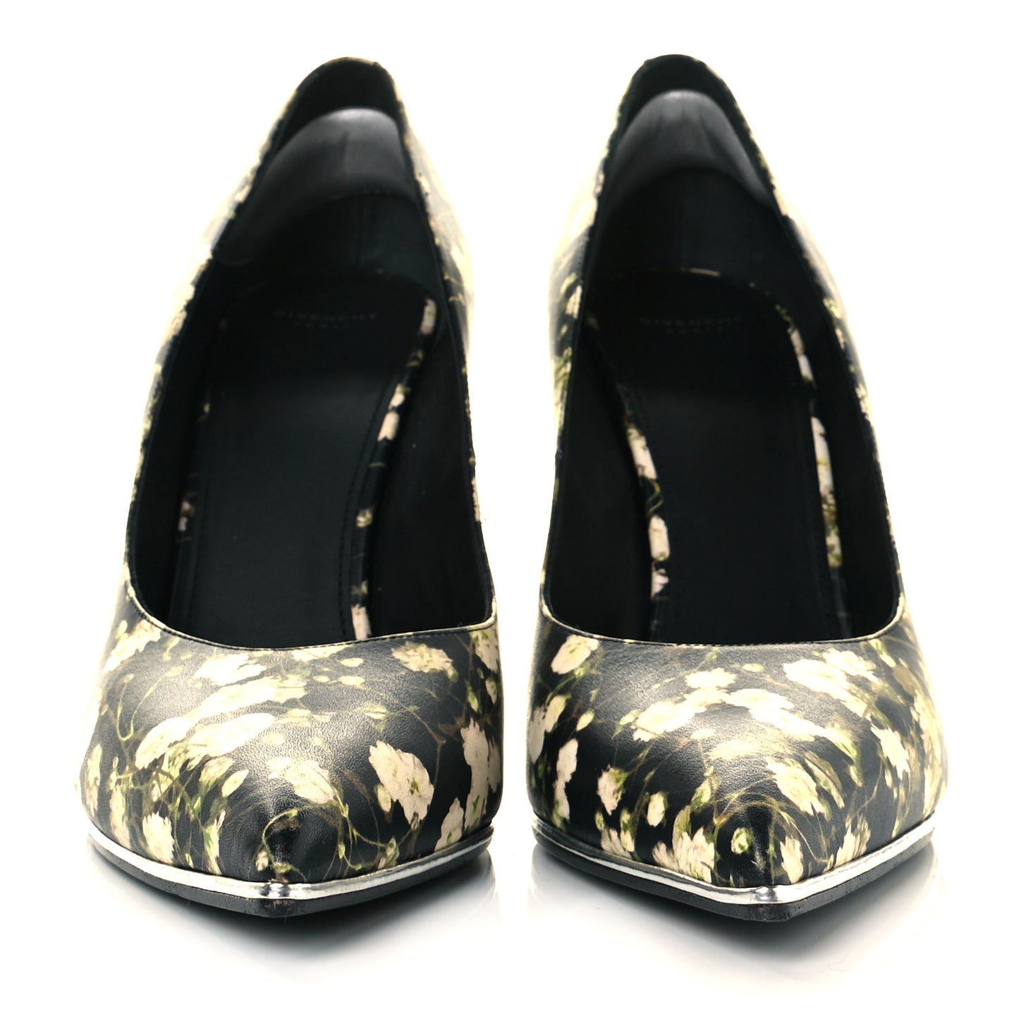 Calfskin Floral Print Pointed Toe Pumps 41.5 Black Multicolor