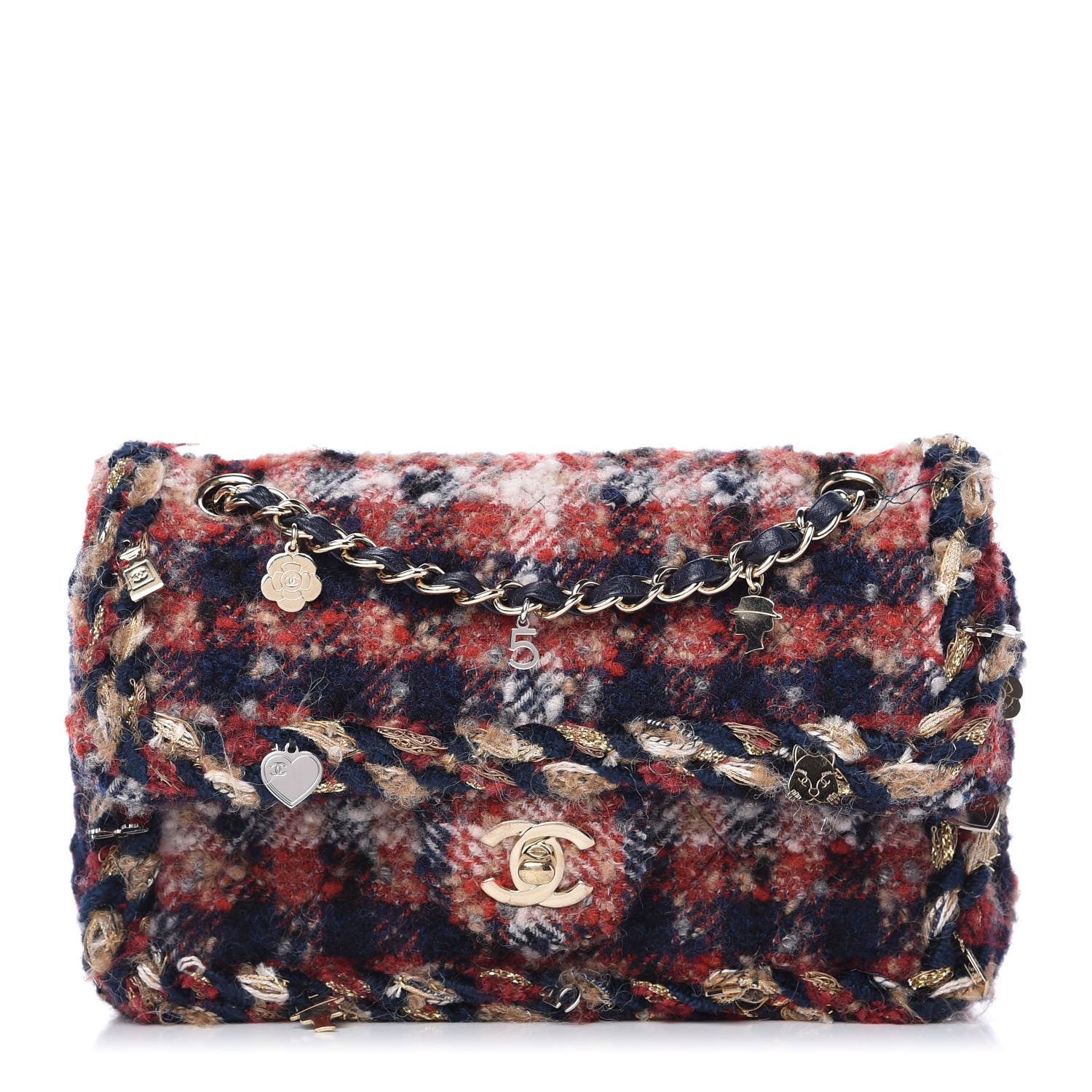 Chanel Tweed Braided Charms Small Double Flap Red Multicolor 1 of 10