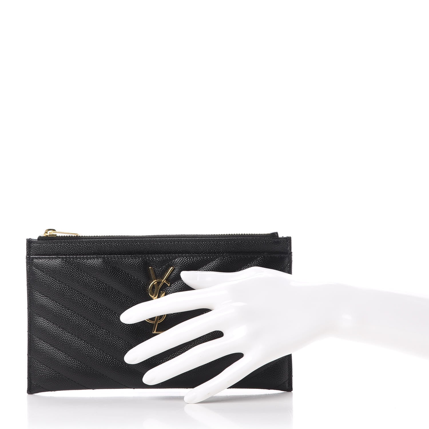 Saint Laurent Grain De Poudre Chevron Monogram Bill Pouch Black 2 of 8