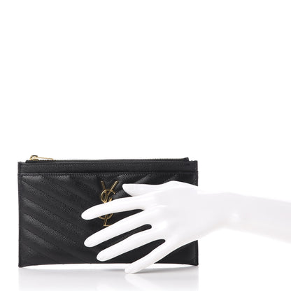 Saint Laurent Grain De Poudre Chevron Monogram Bill Pouch Black 2 of 8