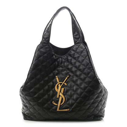 Saint Laurent Lambskin Quilted Maxi Icare Shopping Tote Black 3 of 12