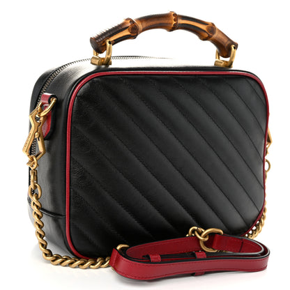 Gucci Vintage Effect Calfskin Matelasse Diagonal Small Torchon GG Marmont Bamboo Top Handle Shoulder Bag Black Romantic Cherry 3 of 11