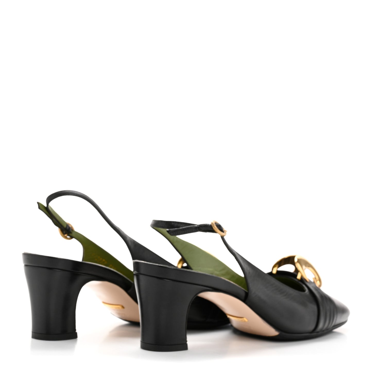 Malaga Kid Half Moon GG Square Toe Slingback Pumps 39.5 Black