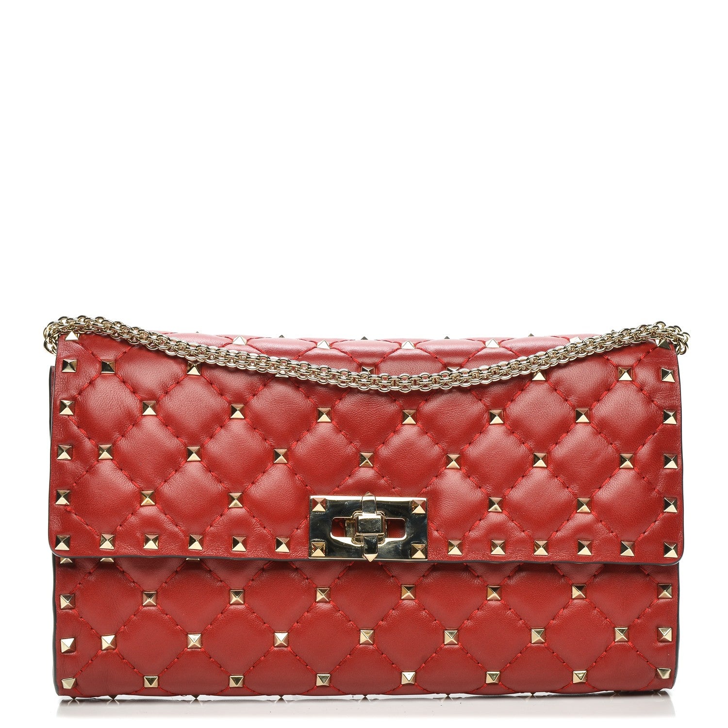 Valentino Garavani Lambskin Rockstud Spike Wallet on Chain Red 1 of 6