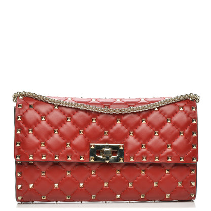 Valentino Garavani Lambskin Rockstud Spike Wallet on Chain Red 1 of 6