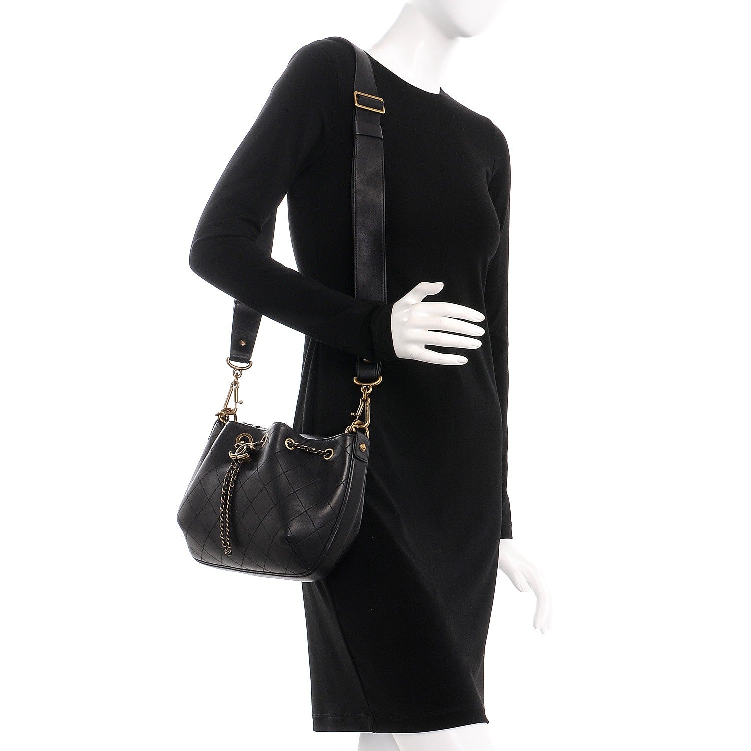 Chanel Calfskin Stitched Small Paris Rome Drawstring CC Bag Black 2 of 9