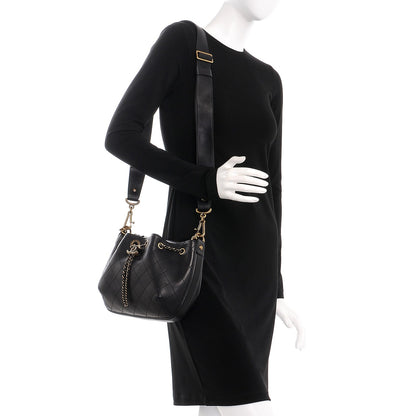 Chanel Calfskin Stitched Small Paris Rome Drawstring CC Bag Black 2 of 9