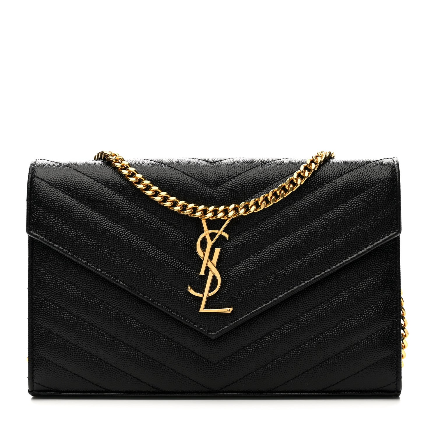 Grain De Poudre Matelasse Chevron Monogram Chain Wallet Black