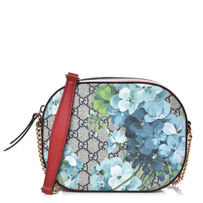 Gucci GG Supreme Monogram Blooms Mini Chain Shoulder Bag Beige Blue Navy Hibiscus Red 1 of 7