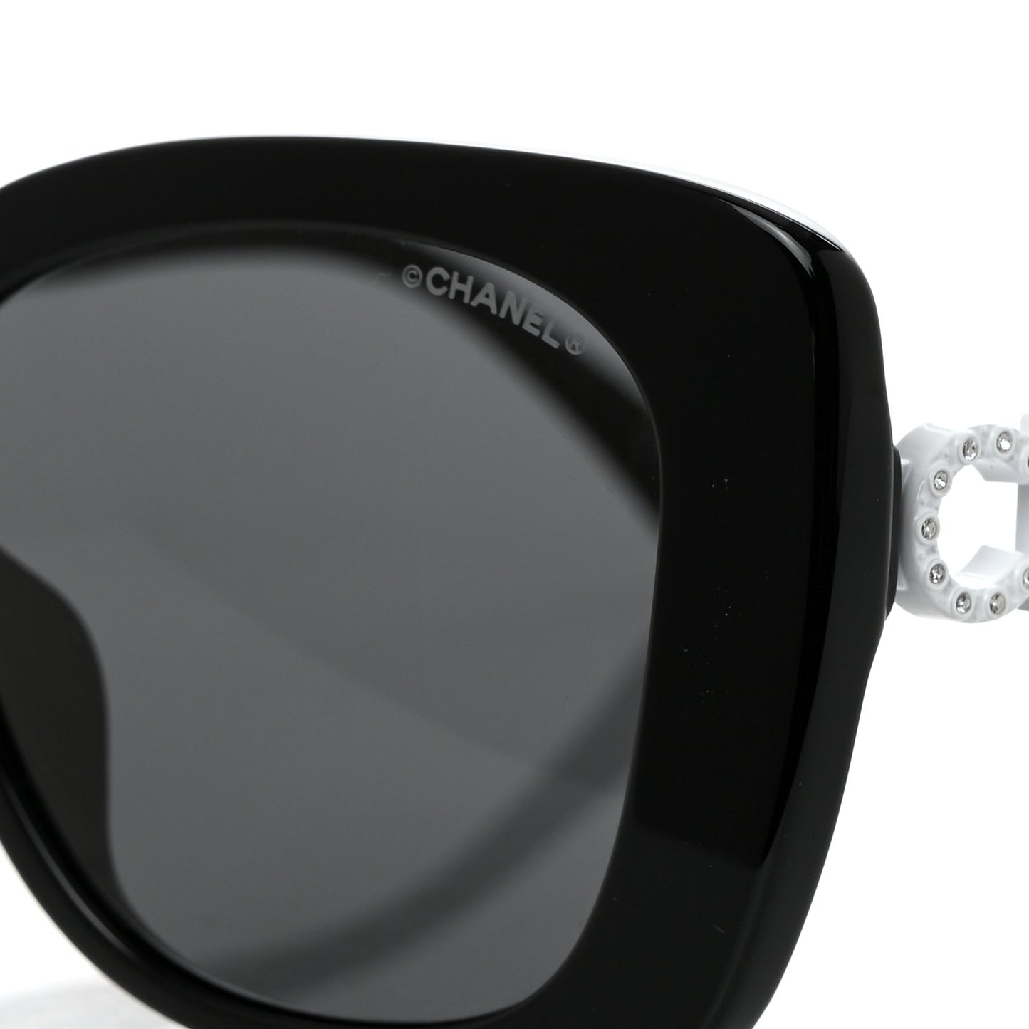 Acetate Strass Polarized Square Sunglasses 5422-B-A Black White