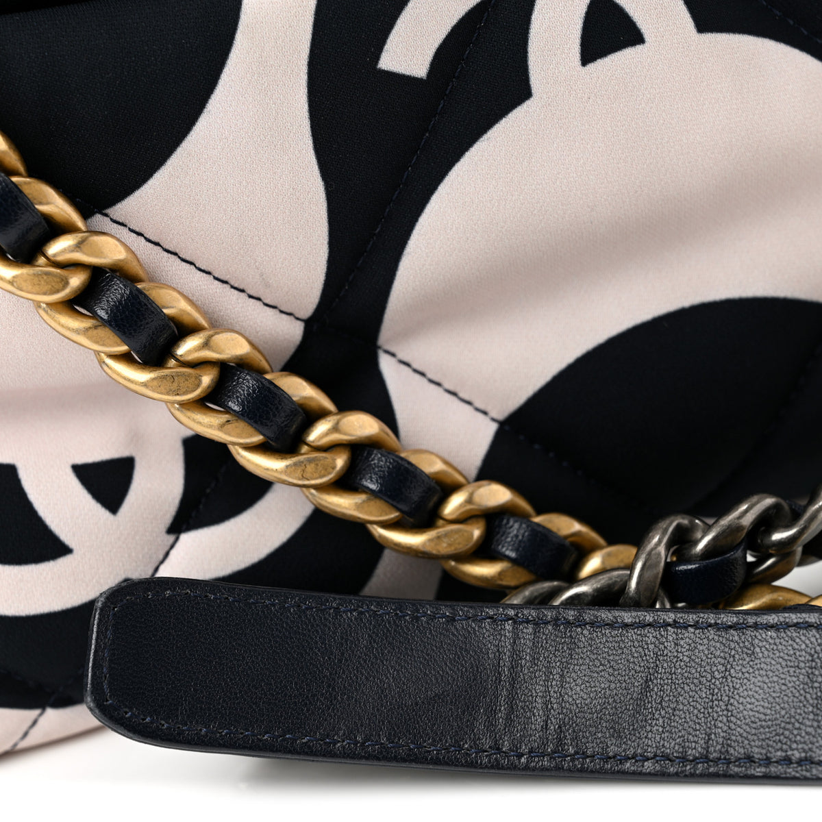 Chanel Fabric Printed Large Chanel 19 Flap Black Ecru 12 of 13