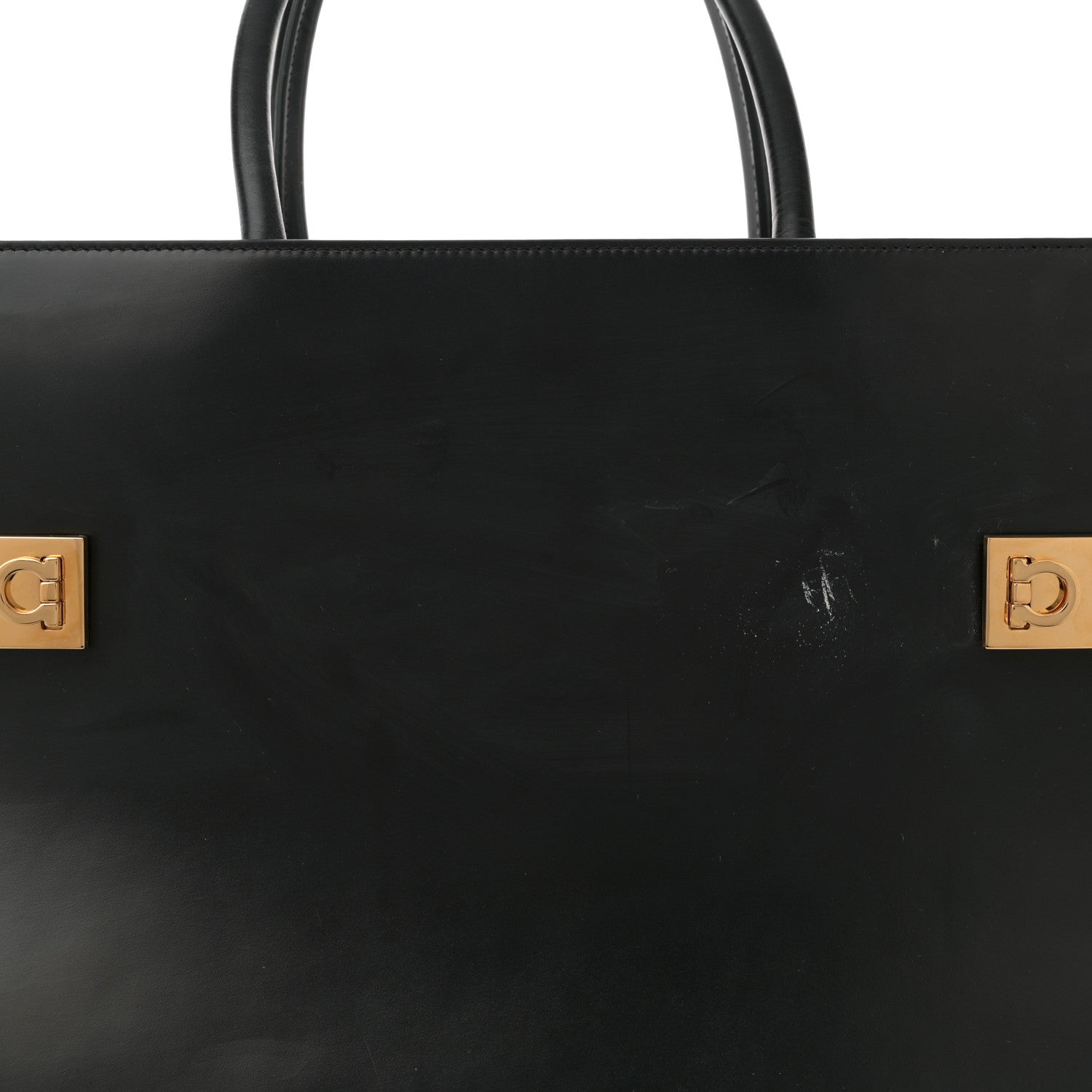 Salvatore Ferragamo Brushed Off Calfskin XL Gancini Buckles Tote Bag Black 7 of 13
