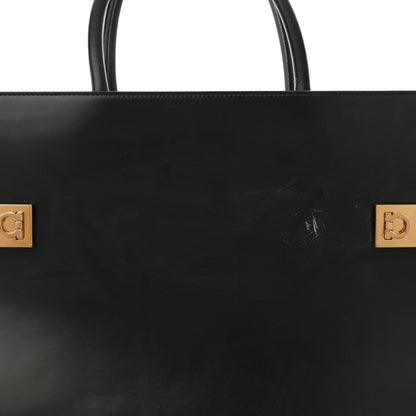Salvatore Ferragamo Brushed Off Calfskin XL Gancini Buckles Tote Bag Black 7 of 13