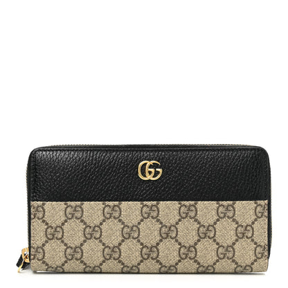 Gucci Dollar Calfskin GG Supreme Monogram GG Marmont Zip Around Wallet Black Beige Ebony 1 of 8