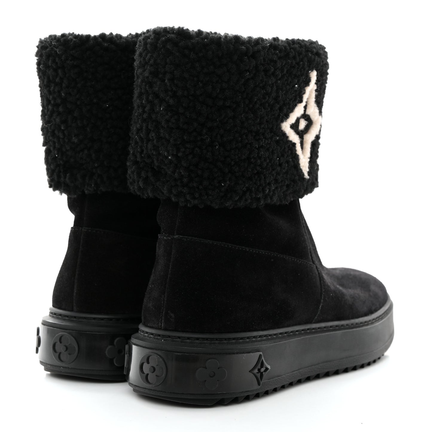 Suede Calfskin Shearling Snowdrop Flat Ankle Boot 37 Black