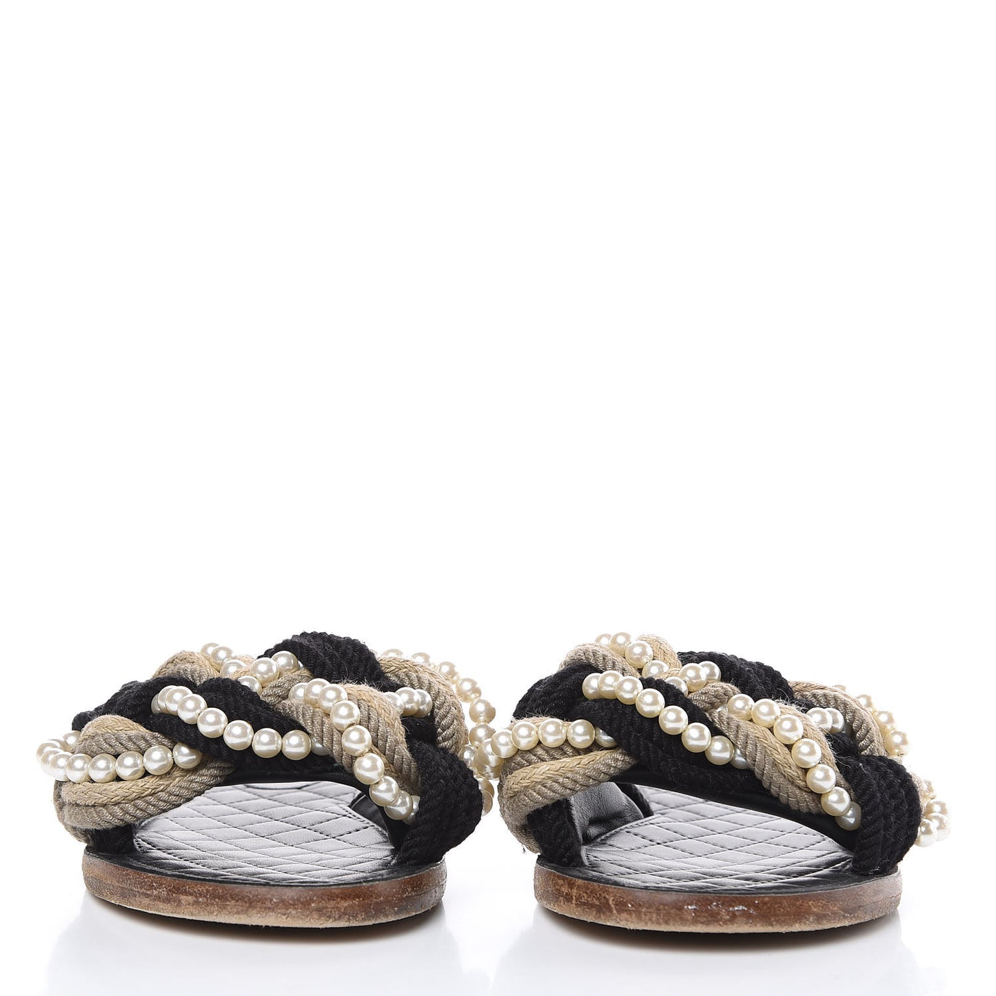 Lambskin Pearl Cord CC Mules 38 Black Beige