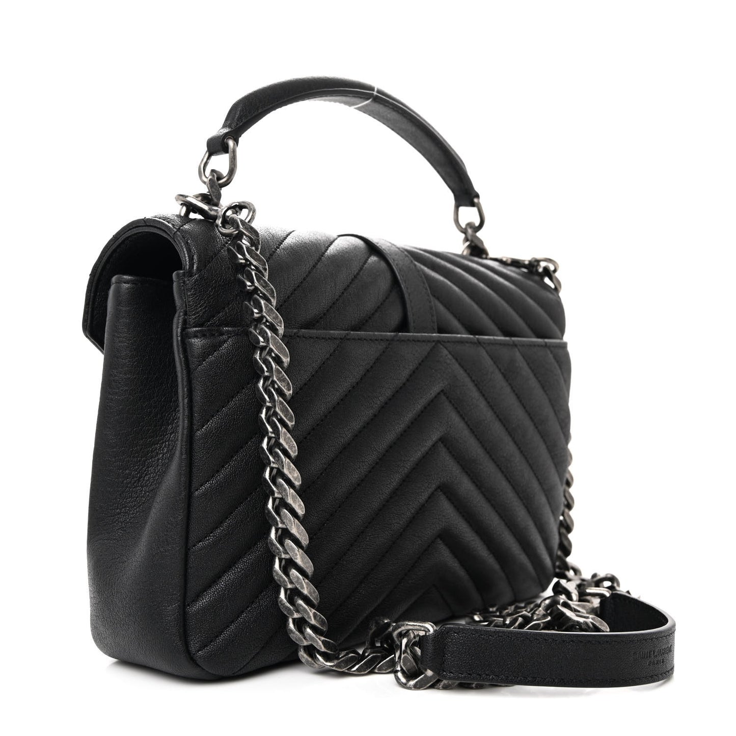 Sheepskin Matelasse Chevron Monogram Medium College Bag Black