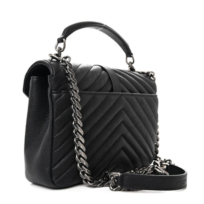 Saint Laurent Sheepskin Matelasse Chevron Monogram Medium College Bag Black 3 of 12