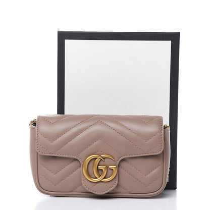 Gucci Calfskin Matelasse Super Mini GG Marmont Shoulder Bag Porcelain Rose 10 of 10
