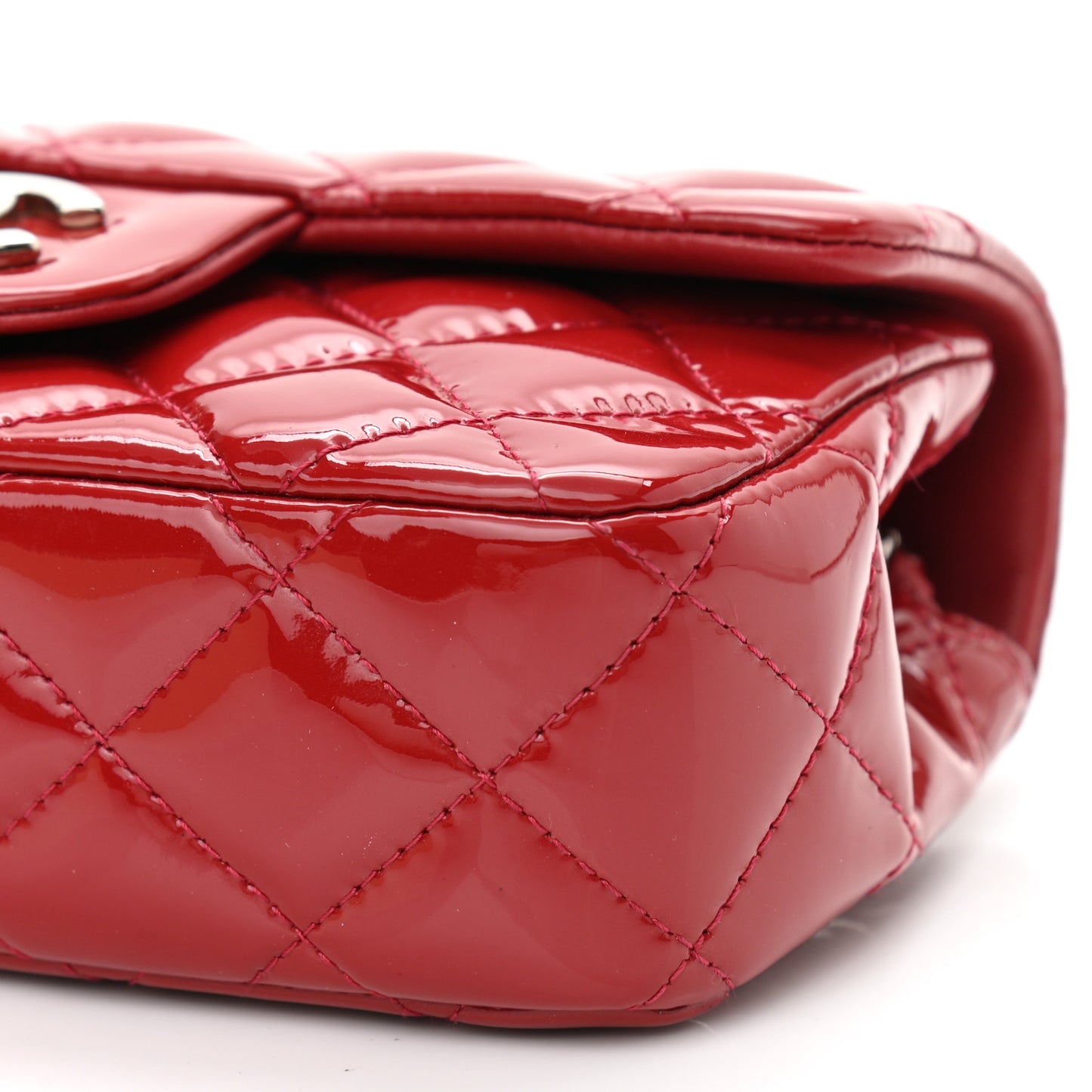 Patent Calfskin Quilted Extra Mini Rectangular Flap Red