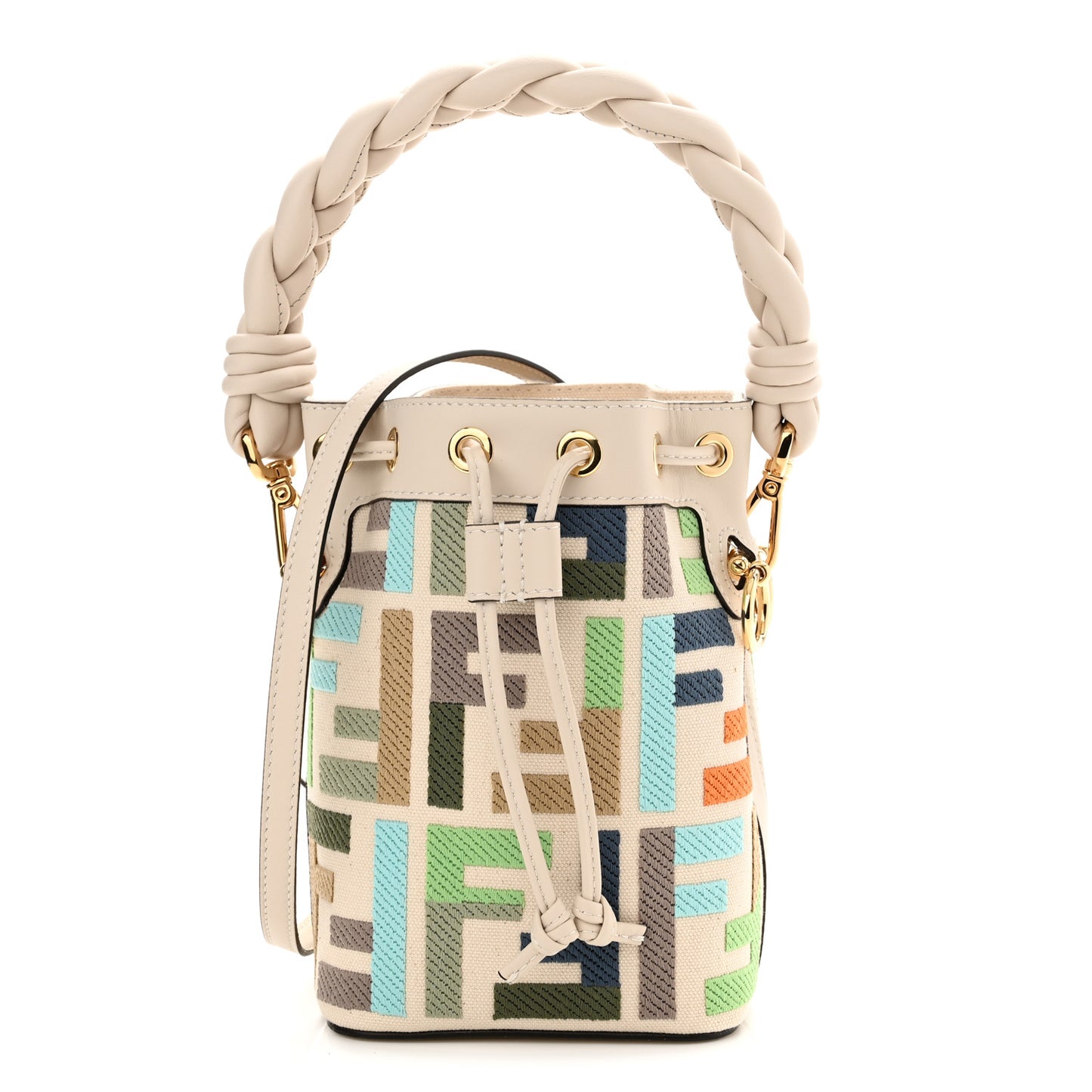 Canvas Vitello Grace F is Fendi FF Multicolor Embroidered Mini Mon Tresor Bucket Bag Grezzo Multicolor Latte