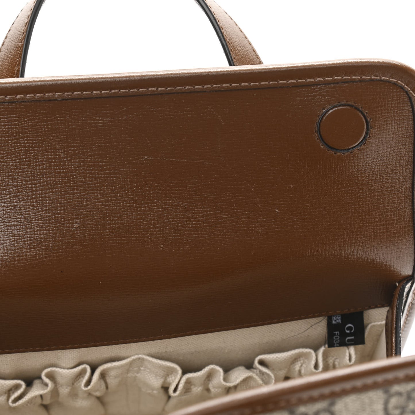 GG Supreme Monogram Azalea Calfskin Mini Horsebit 1955 Foldover Top Handle Bag Beige Ebony Brown Sugar