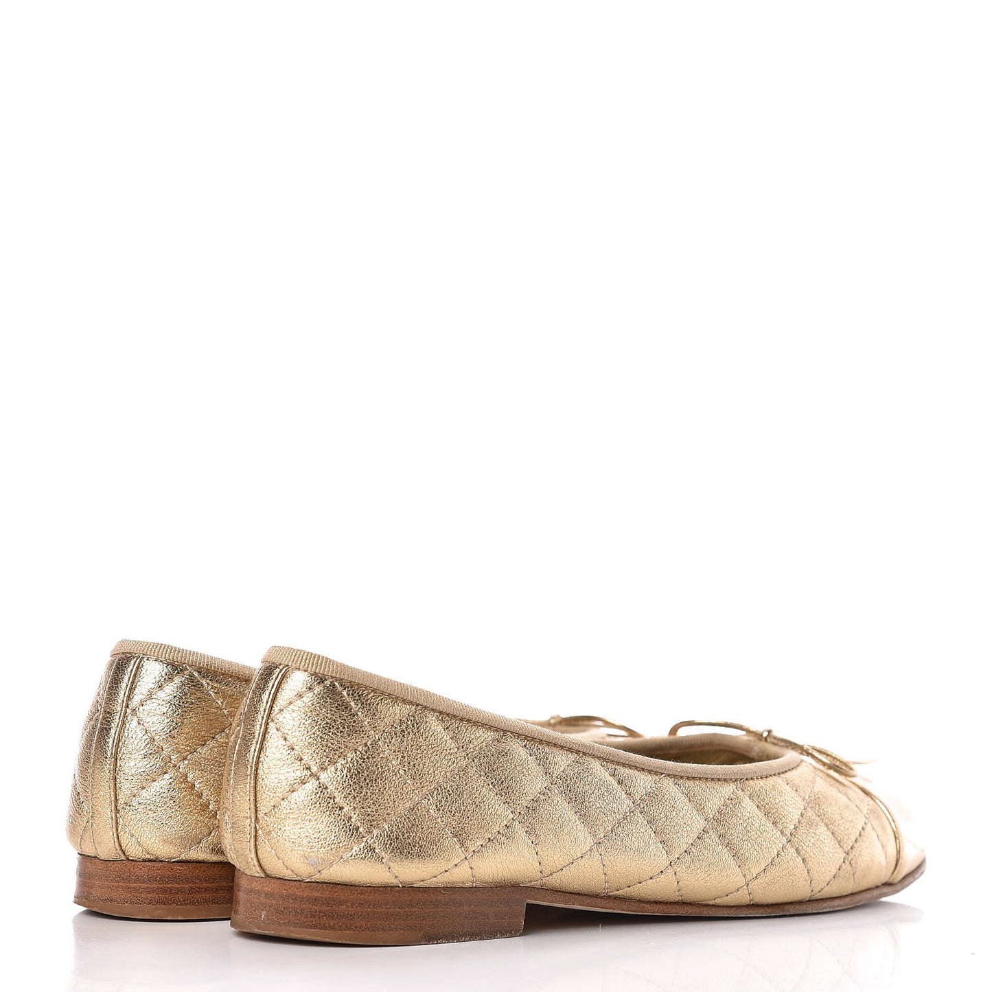 Metallic Lambskin Quilted Cap Toe Ballerina Flats 40 Gold