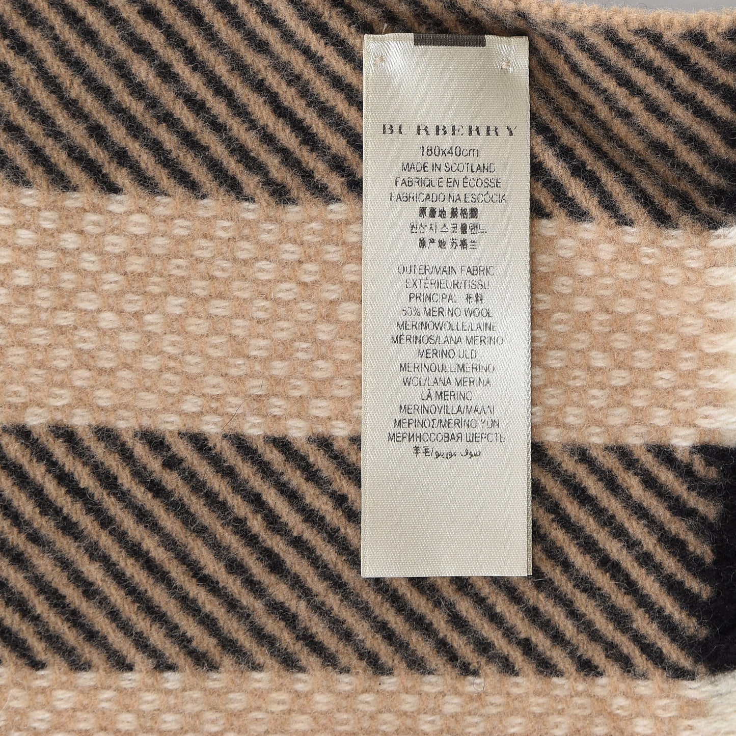 Cashmere Wool Mega Check Fringe Scarf Camel