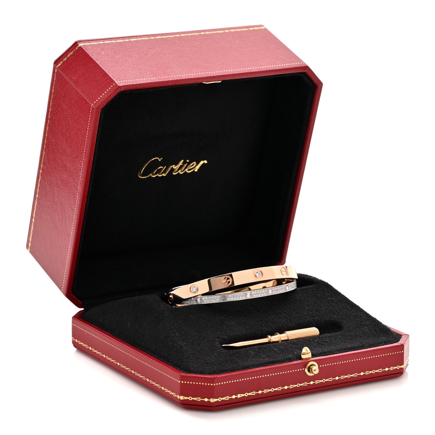 Cartier 18K Pink White Gold Diamond Double LOVE Paved Bracelet 17 9 of 9