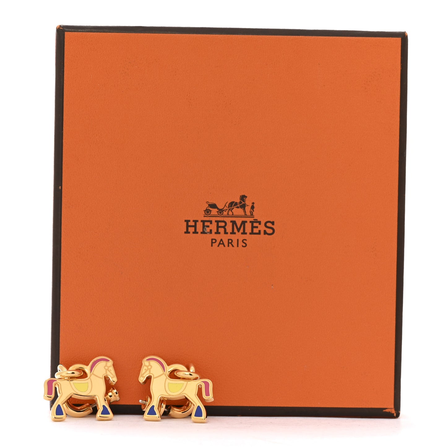 Metal Lacquered Cheval Earrings  Gold