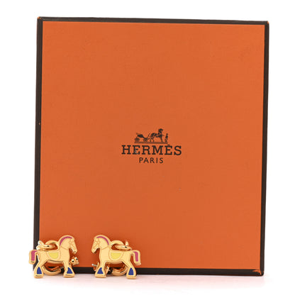 Hermes Metal Lacquered Cheval Earrings  Gold 5 of 5