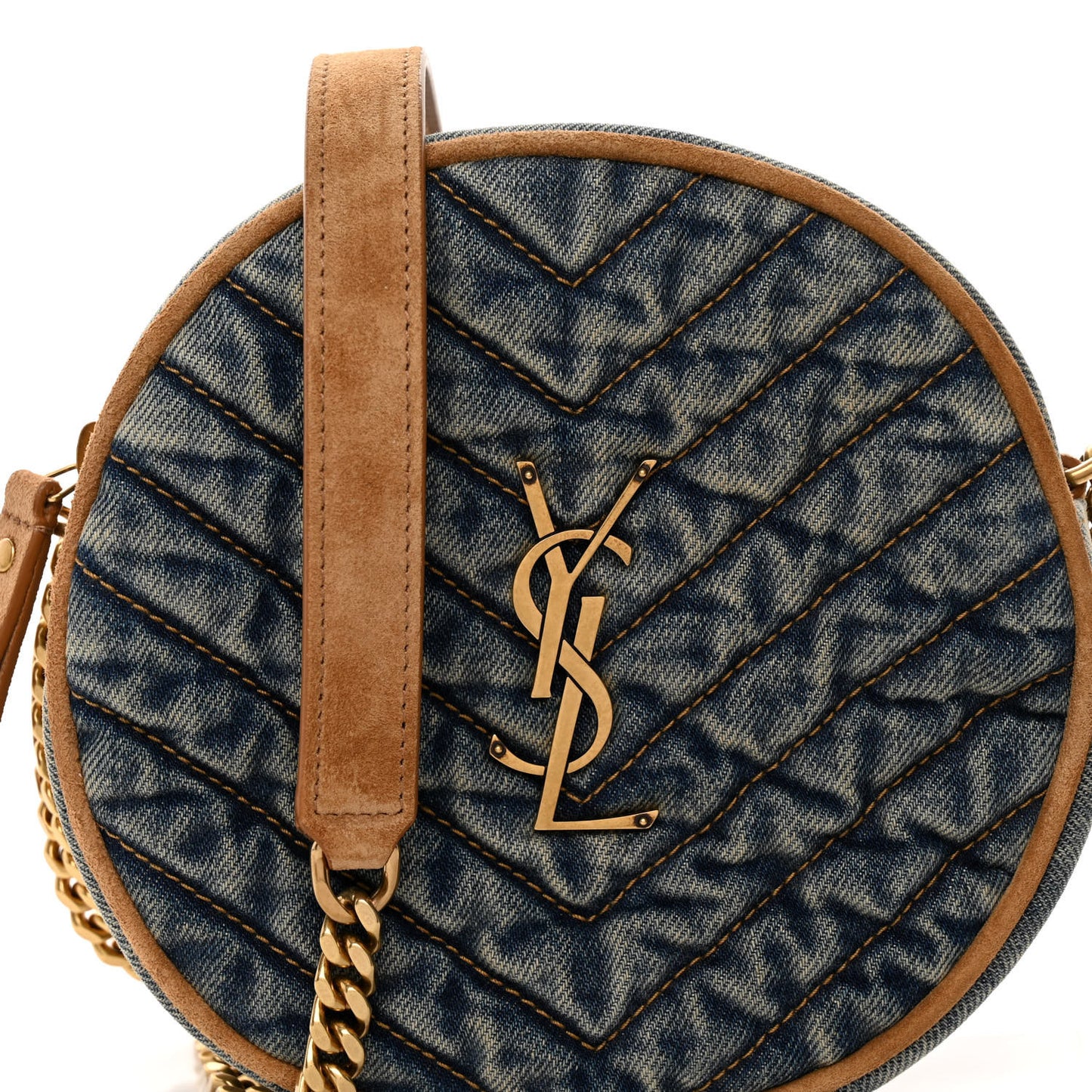 Denim Quilted Monogram Round Crossbody Bag Rodeo Blue