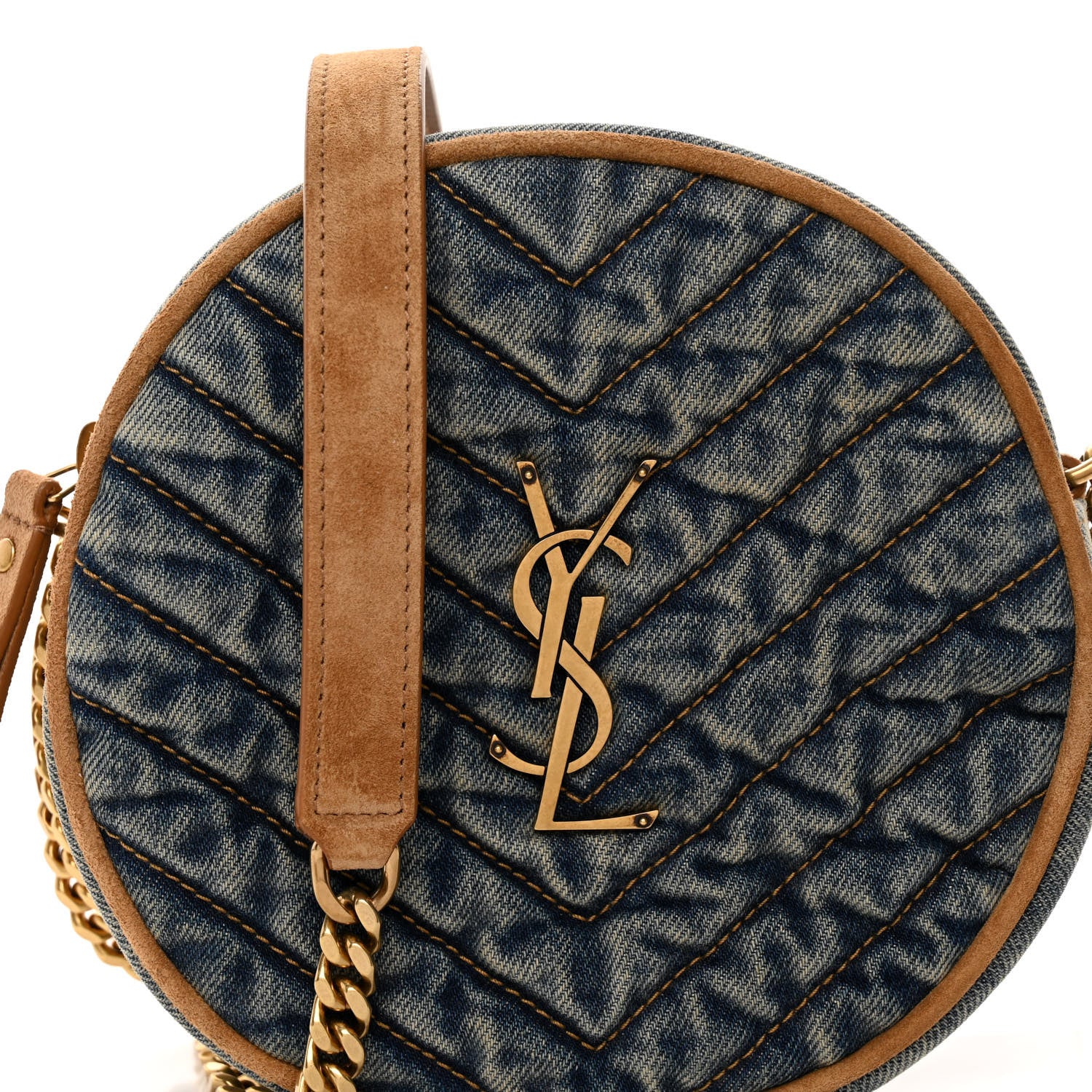 Saint Laurent Denim Quilted Monogram Round Crossbody Bag Rodeo Blue 7 of 10