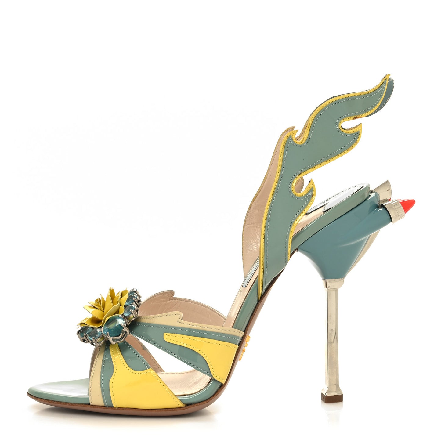 Vernice Flame Crystal Embellished Sandals 38 Lago Ananas Avocado
