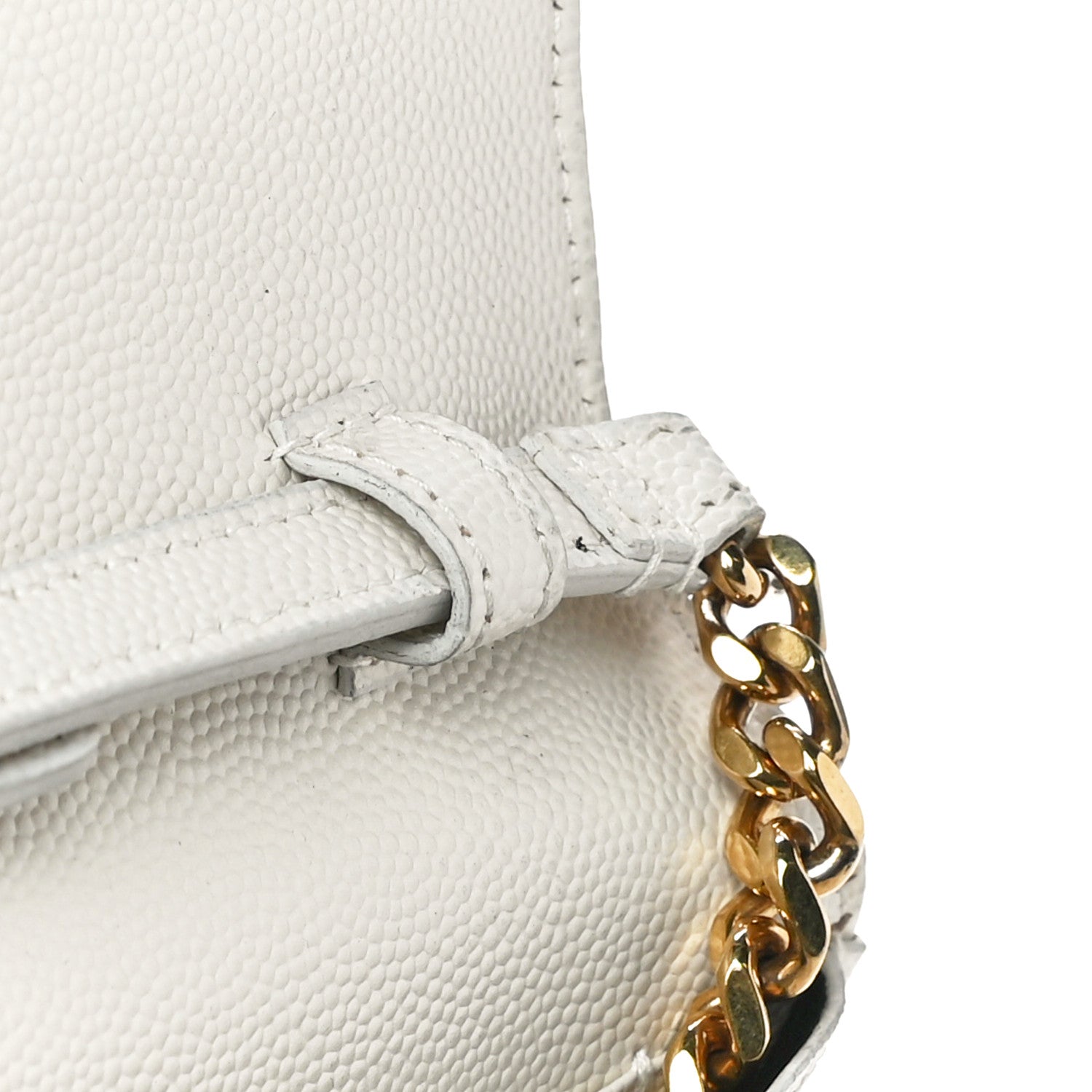 Saint Laurent Grain De Poudre Matelasse Chevron Monogram Chain Wallet White 19 of 20