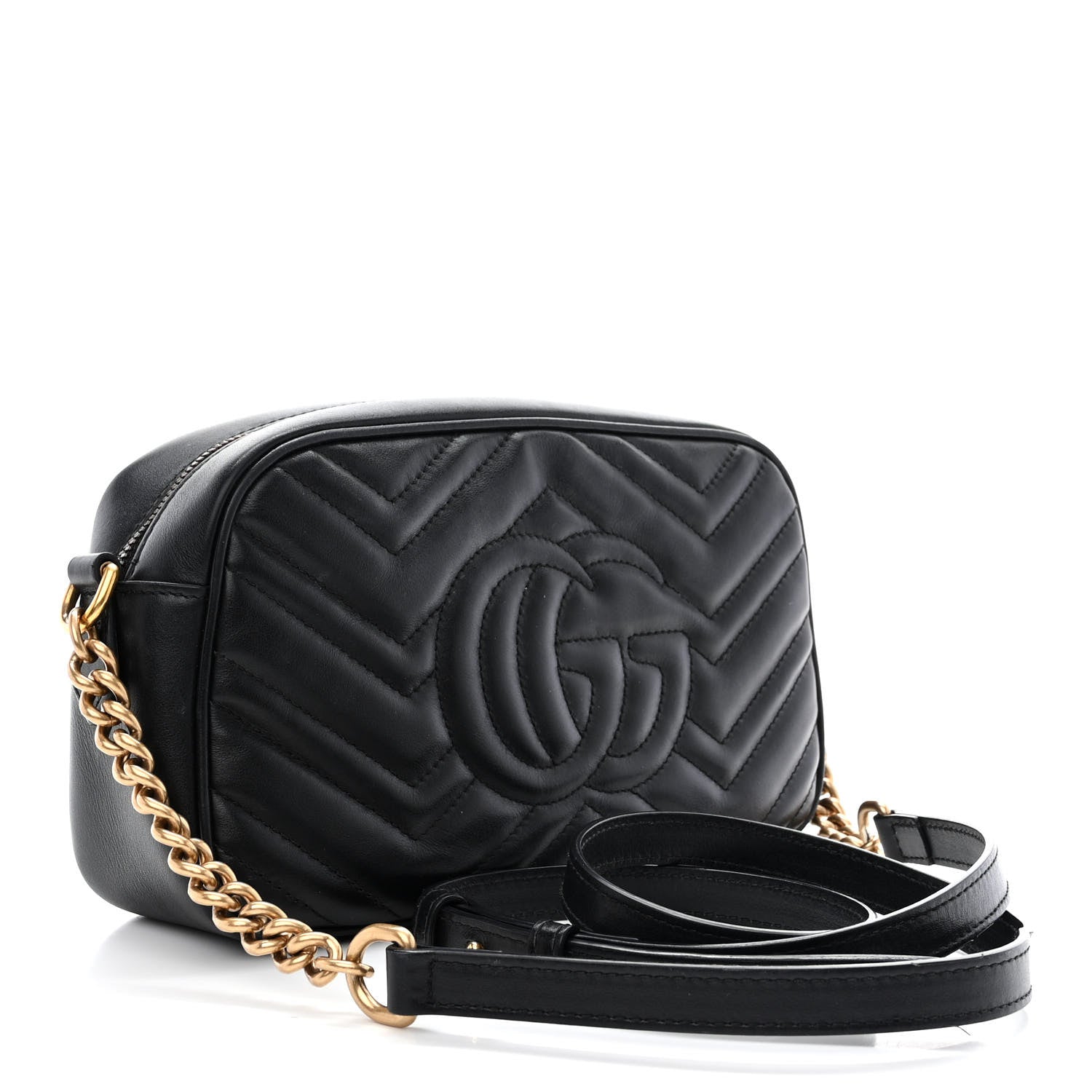 Gucci Calfskin Matelasse Small GG Marmont Chain Shoulder Bag Black 3 of 11