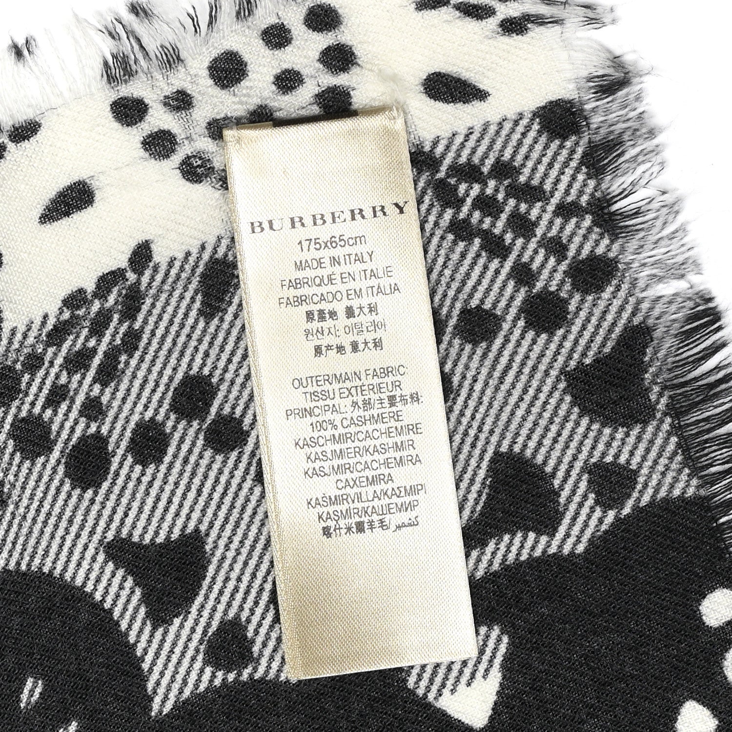 Burberry Cashmere Giant Check Patchwork Lace Print Scarf Black White 4 of 5