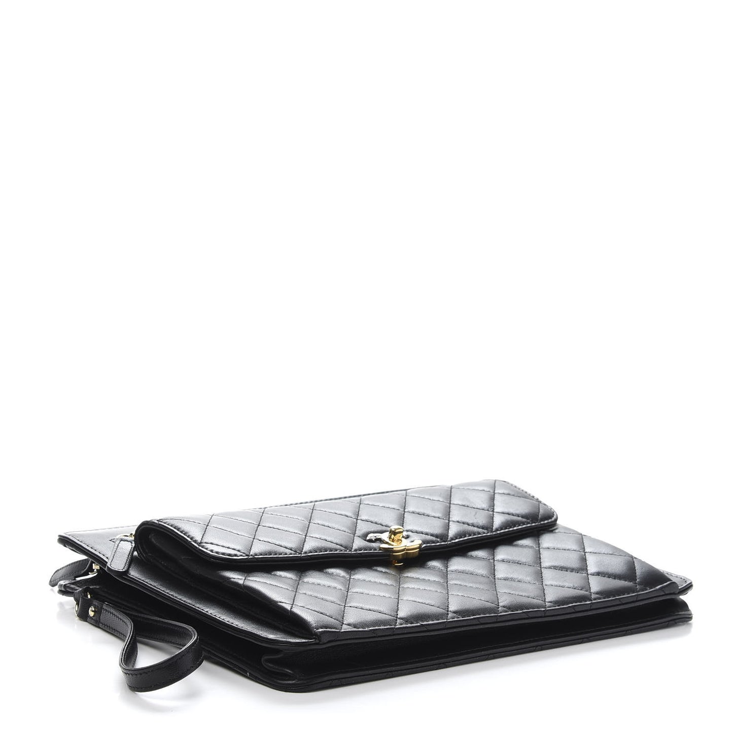 Lambskin Quilted Wristlet Clutch Black