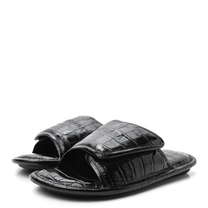 Balenciaga BALENCIAG Calfskin Logo Crocodile Embossed Home Slide Sandals 37 Black 3 of 8